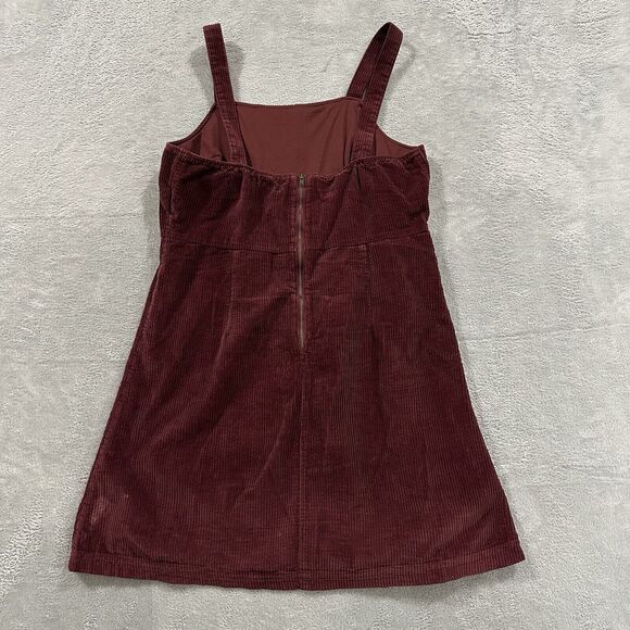 American Eagle Dress Women's Medium Corduroy Maroon Red Sleeveless Jumper Bib - Picture 3 of 11